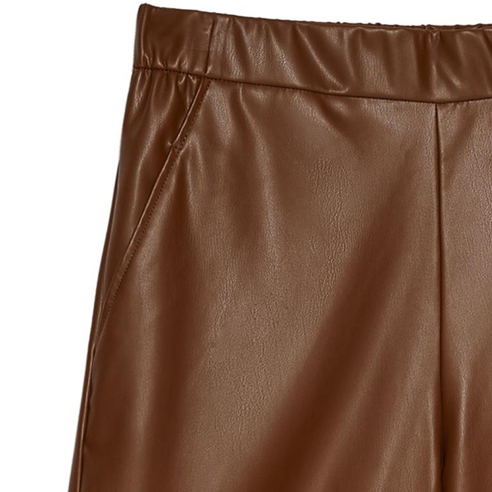 Brown Faux Leather Women Shorts - Picture 2 of 8